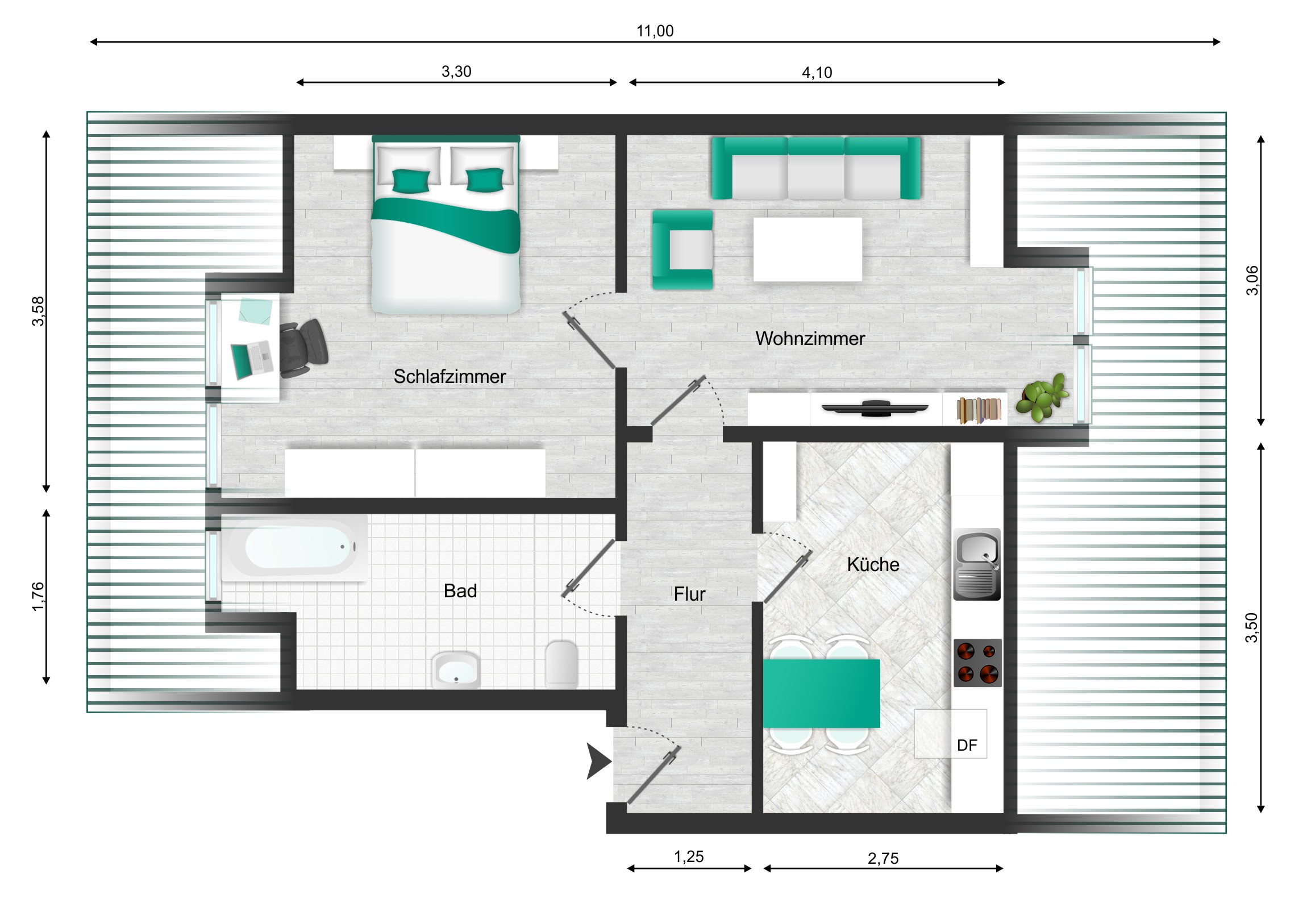 Süsse Dachwohnung 2 Zimmer ca. 45 qm mit Stellplatz im gepflegten 8 Fam.-haus in Dessau Nord — Vorschaubild 12